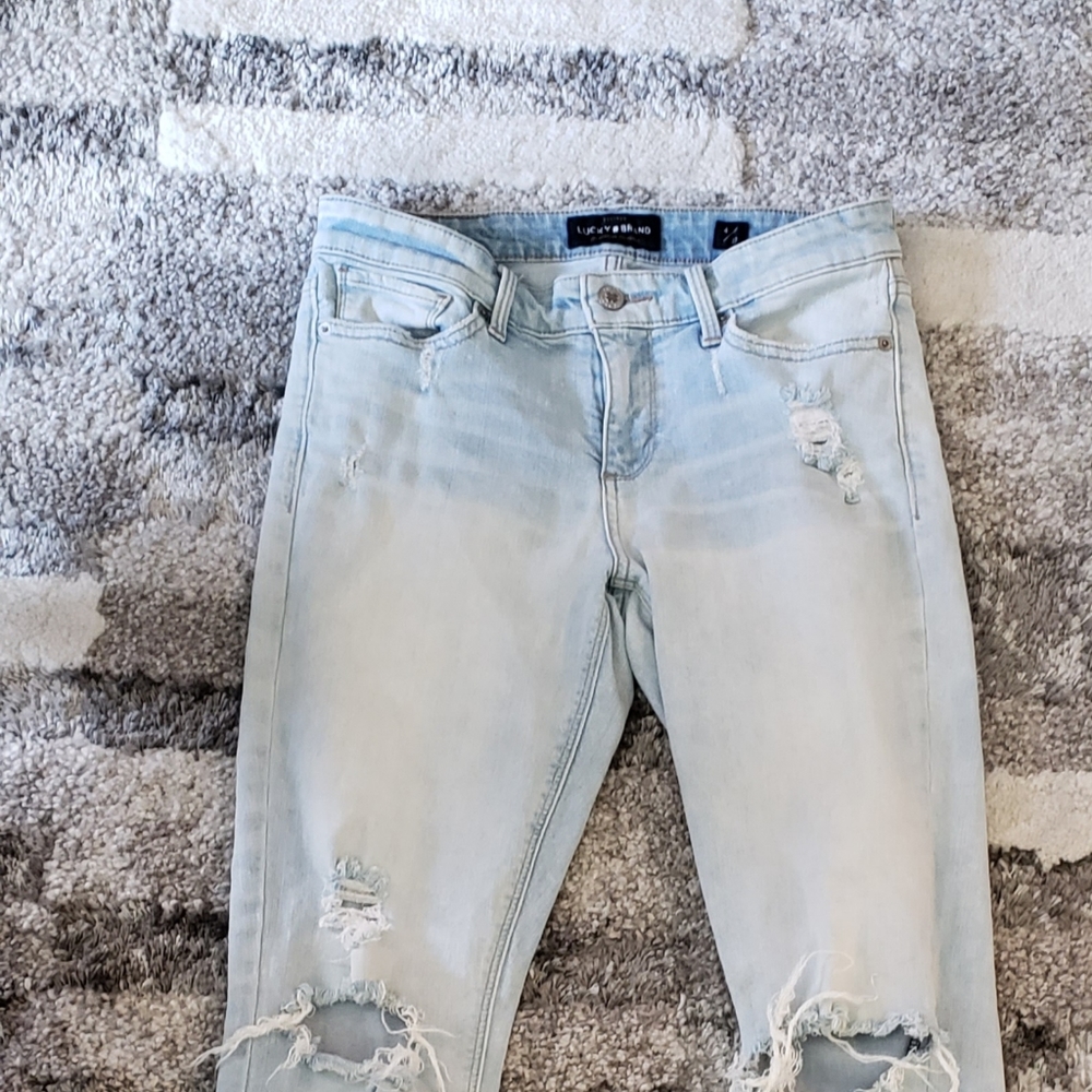 Lucky Distressed Skinny Jeans with fringe